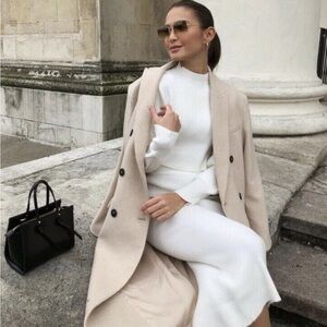 Zara Women Double Breasted Coat Sand SZ M $160 NEW！